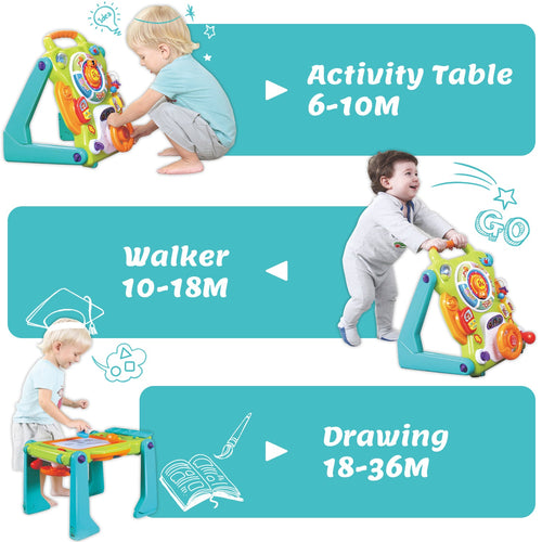 3 in 1 Baby Walker Sit to Stand Infant Toys Musical Fun Table